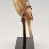 Art Deco bronze sculpture of two birds on a branch