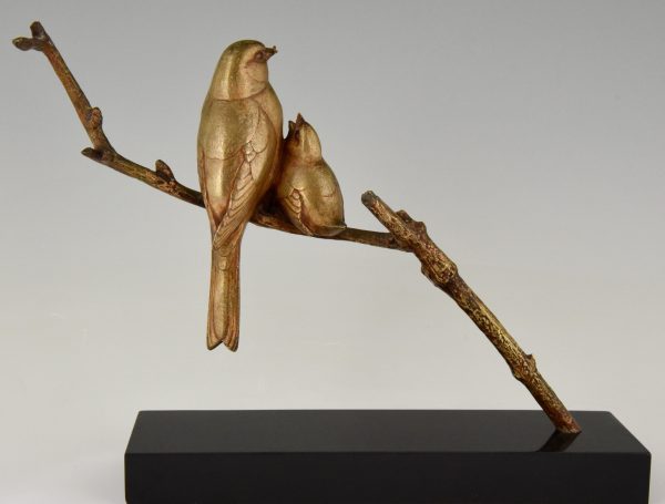 Art Deco bronze sculpture of two birds on a branch