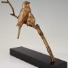 Art Deco bronze sculpture of two birds on a branch