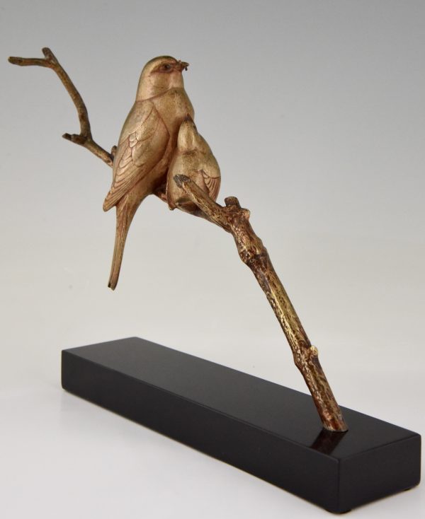 Art Deco bronze sculpture of two birds on a branch