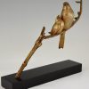 Art Deco bronze sculpture of two birds on a branch