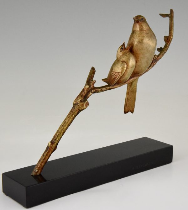 Art Deco bronze sculpture of two birds on a branch