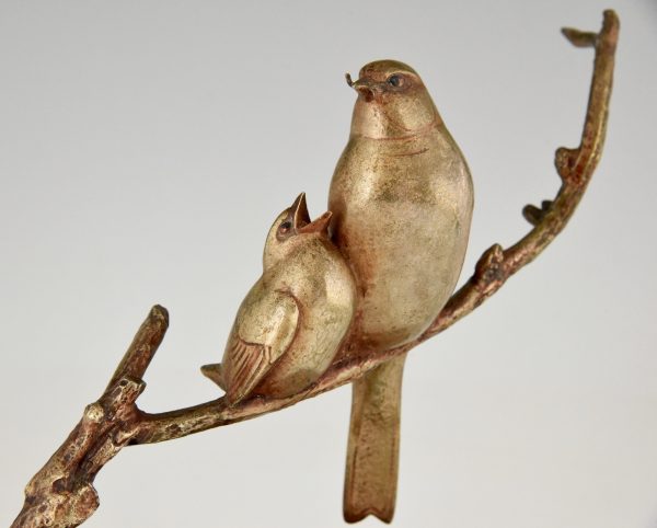 Art Deco bronze sculpture of two birds on a branch