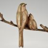 Art Deco bronze sculpture of two birds on a branch