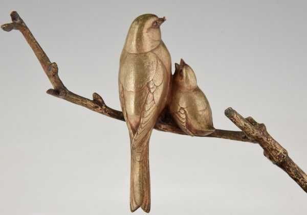 Art Deco bronze sculpture of two birds on a branch