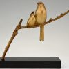 Art Deco bronze sculpture of two birds on a branch