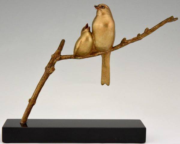 Art Deco sculpture en bronze oiseaux sur une branche