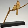 Art Deco bronze sculpture of two birds on a branch