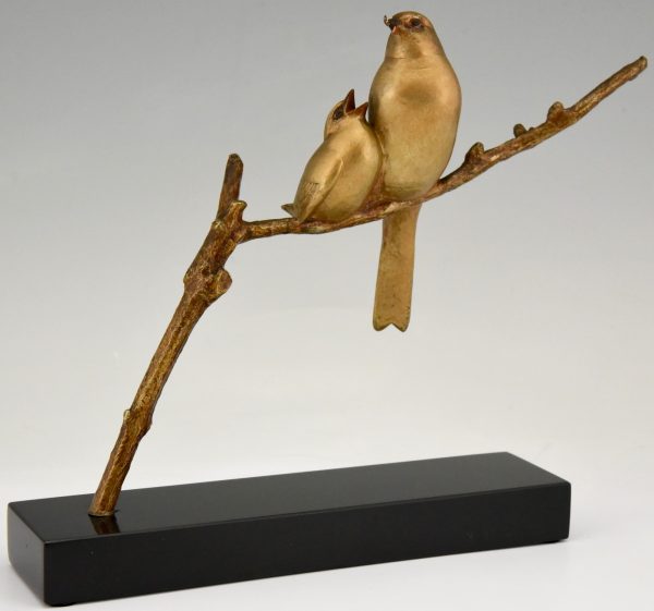 Art Deco bronze sculpture of two birds on a branch