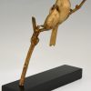 Art Deco sculpture en bronze oiseaux sur une branche