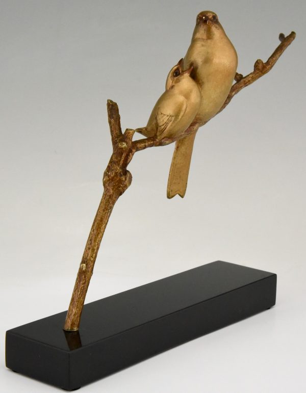 Art Deco bronze sculpture of two birds on a branch