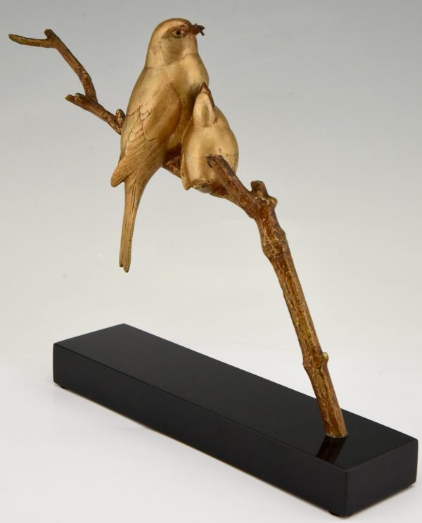 Art Deco sculpture en bronze oiseaux sur une branche