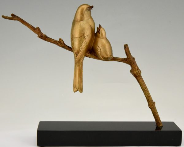 Art Deco Bronze Skulptur Vögel auf Zweig