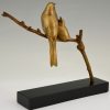 Art Deco bronze sculpture of two birds on a branch