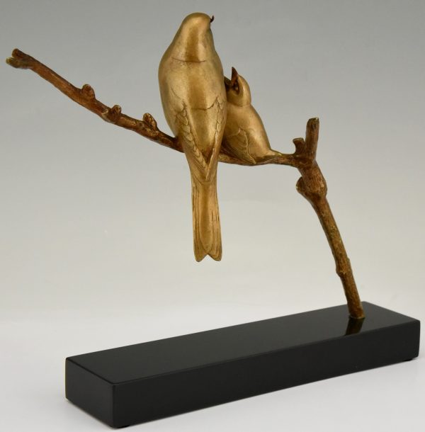 Art Deco bronze sculpture of two birds on a branch