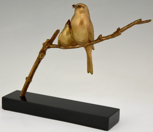 Art Deco bronzen sculptuur vogels op tak