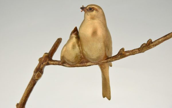 Art Deco bronze sculpture of two birds on a branch