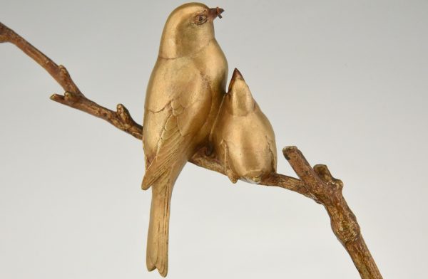 Art Deco bronze sculpture of two birds on a branch