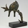 Art Deco Skulptur Bronze zwei Vögel auf ein Zweig