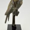 Sculpture en bronze Art Deco deux oiseaux sur une branche