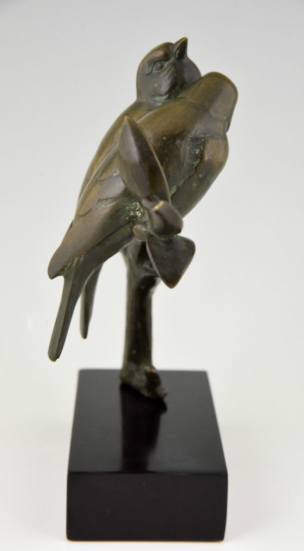 Art Deco Skulptur Bronze zwei Vögel auf ein Zweig