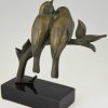 Art Deco bronzen beeld twee vogels op tak