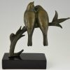 Art Deco bronzen beeld twee vogels op tak