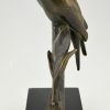 Art Deco bronzen beeld twee vogels op tak