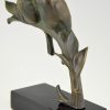 Sculpture en bronze Art Deco deux oiseaux sur une branche