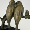 Sculpture en bronze Art Deco deux oiseaux sur une branche