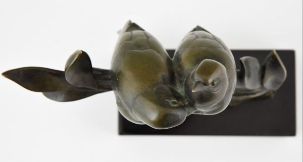 Art Deco bronzen beeld twee vogels op tak