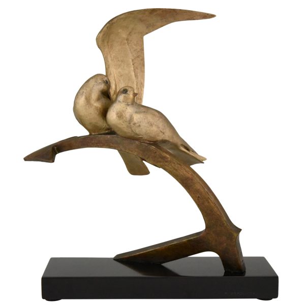 Art Deco bronzen sculptuur vogels op anker