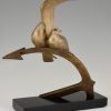 Art Deco bronzen sculptuur vogels op anker