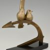 Art Deco bronzen sculptuur vogels op anker