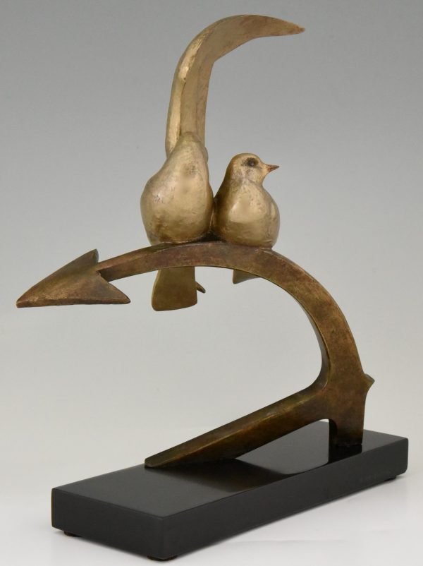 Art Deco bronzen sculptuur vogels op anker