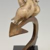 Art Deco bronze sculpture two birds on an ancre