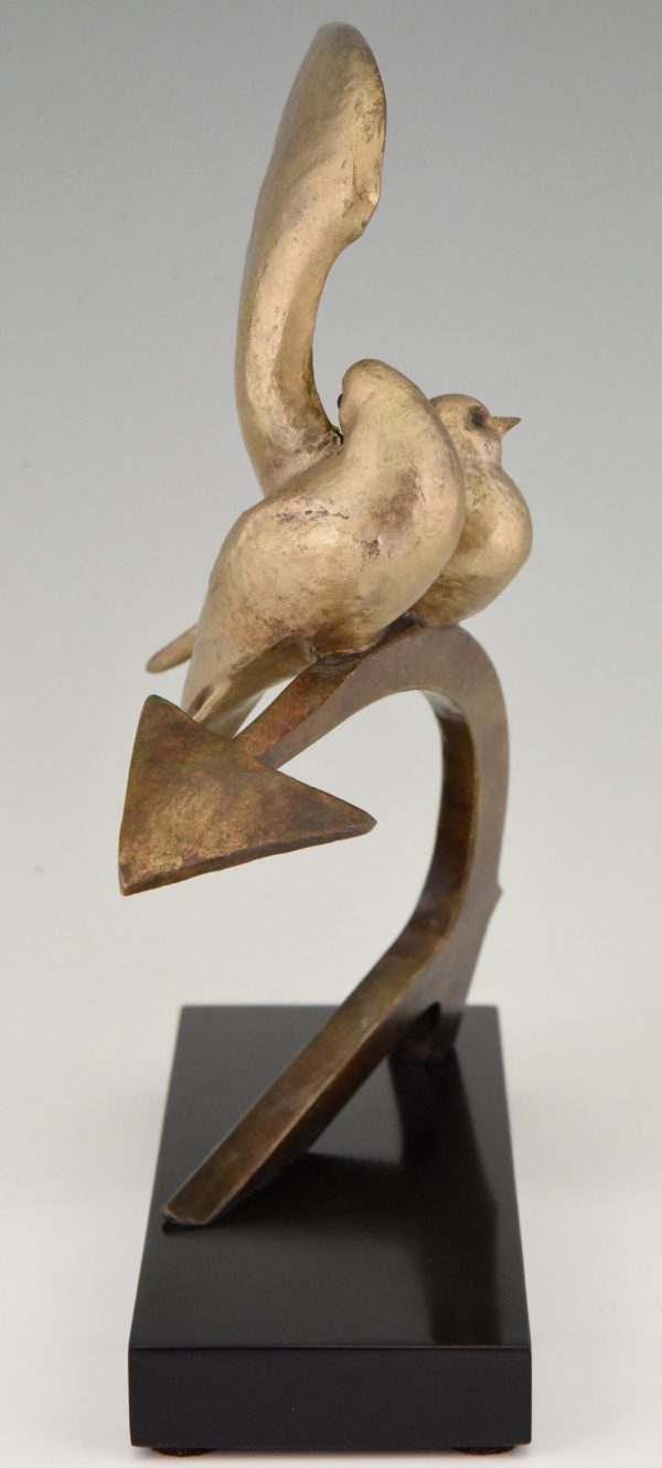 Art Deco bronze sculpture two birds on an ancre