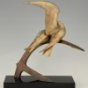 Art Deco bronze sculpture two birds on an ancre