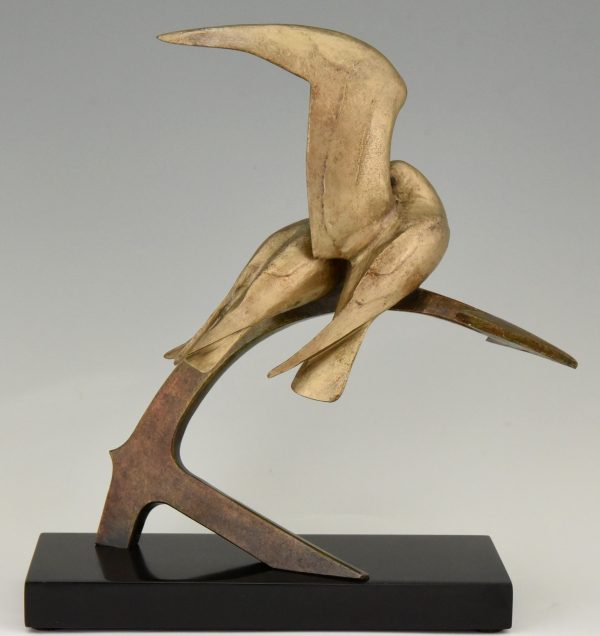 Art Deco Skulptur Vögel auf einem Anker
