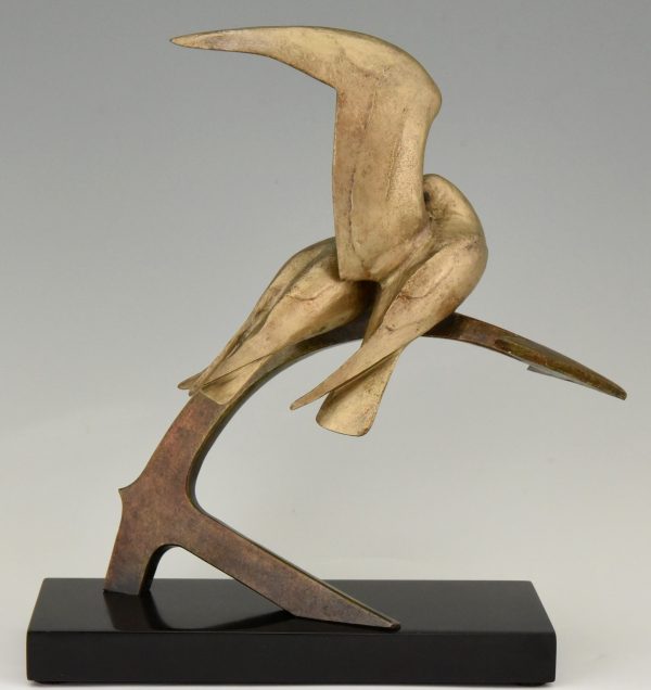 Art Deco bronze sculpture two birds on an ancre