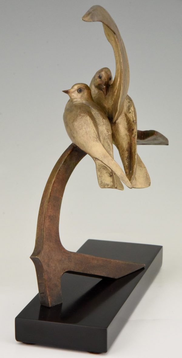 Art Deco bronze sculpture two birds on an ancre