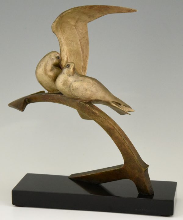 Art Deco sculpture bronze oiseaux sur une ancre