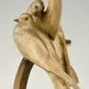 Art Deco bronzen sculptuur vogels op anker