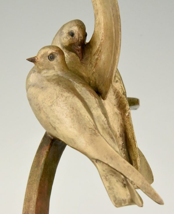 Art Deco bronze sculpture two birds on an ancre