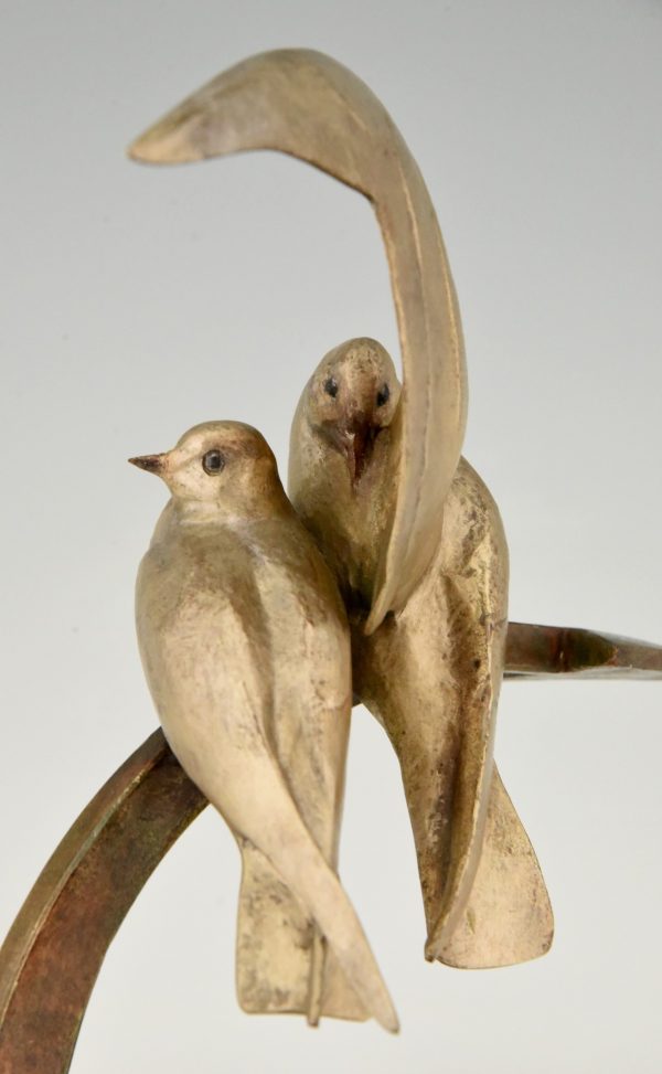 Art Deco bronze sculpture two birds on an ancre