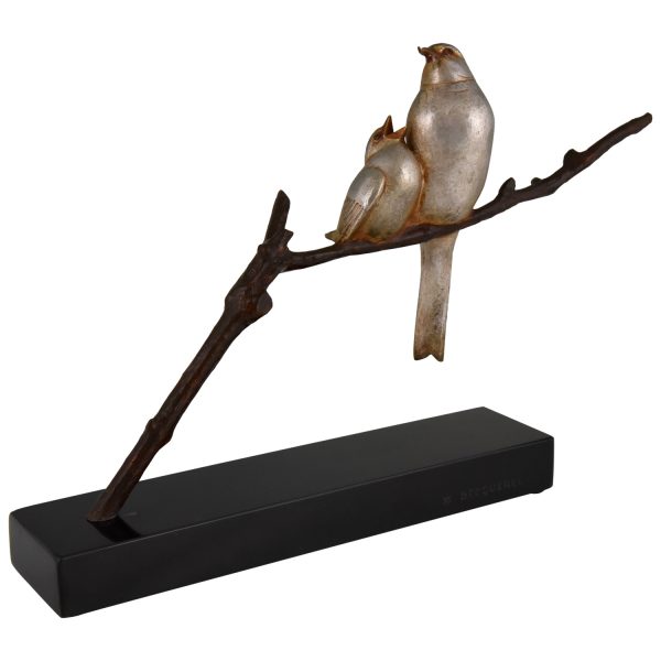 Art Deco sculpture en bronze oiseaux sur une branche