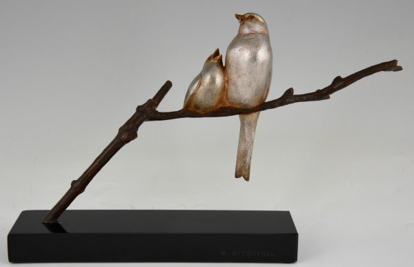 Art Deco sculpture en bronze oiseaux sur une branche