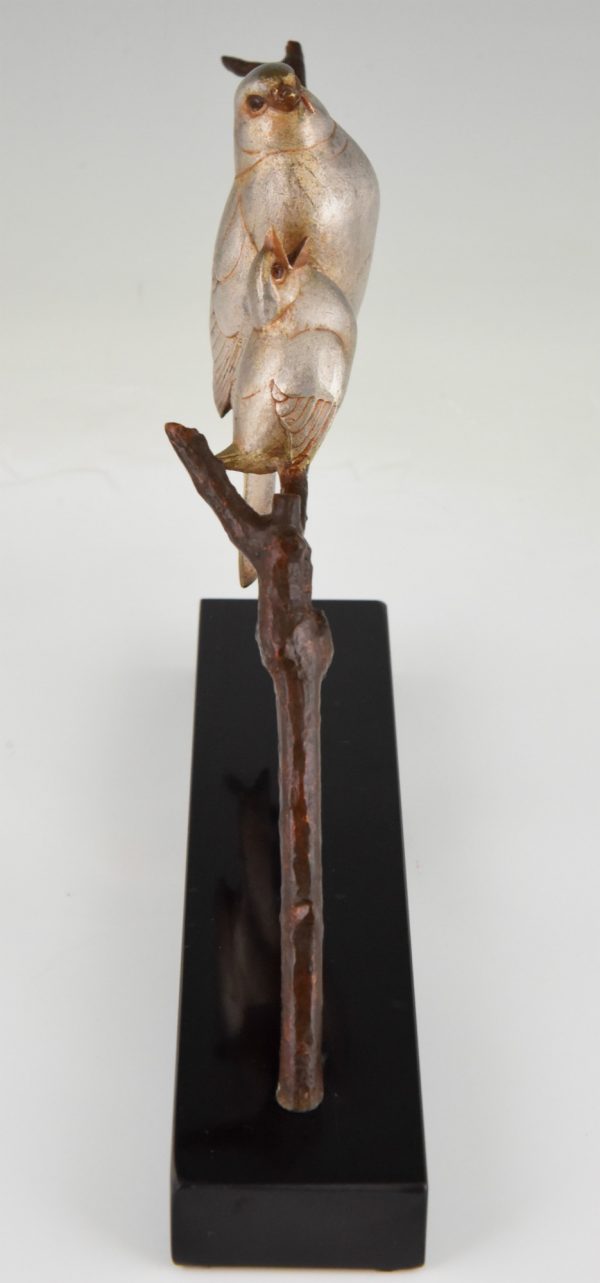 Art Deco bronzen sculptuur vogels op tak