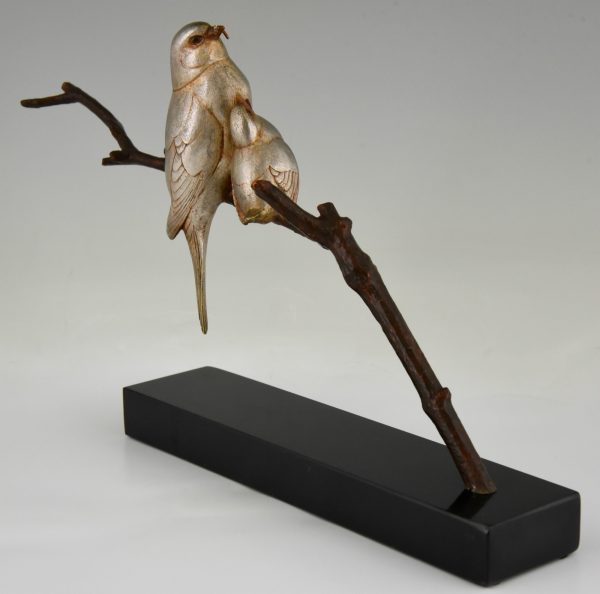 Art Deco sculpture en bronze oiseaux sur une branche