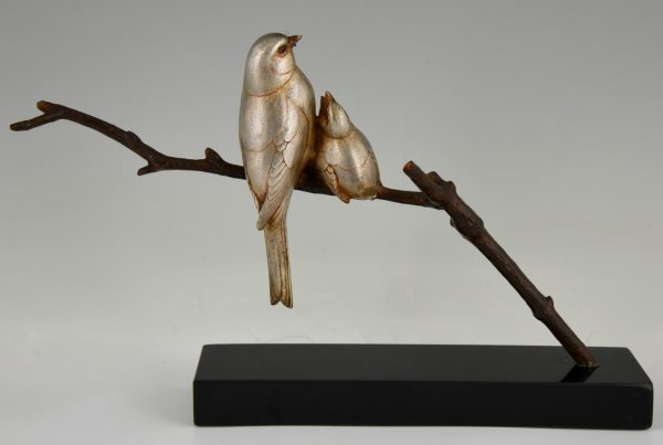 Art Deco sculpture en bronze oiseaux sur une branche